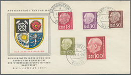 30105 Saarland (1957/59) - OPD Saarbrücken: 1957, Heuss I, Vier Komplette Serien Je Auf Vier Schmuck-FDCs - Gebruikt