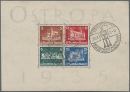 31089 Deutschland: 1935, Dt.Reich Ostropa-Block Mit SST (kl. Mängel) Sowie Saar MiNr. 179/94 Auf Vier R-Br - Verzamelingen