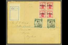 1921  (10 June) Env Registered To England Bearing 4d Carmine Block Of 4 And Two ½d Black And Greens (making A 5d Rate) T - Aitutaki