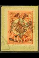 1913  10pi Dull Red, Ovptd "Eagle" In Black, SG 10 (Mi 11), Superb Used On Piece With Durres Cancel. Rare And Elusive St - Albanië