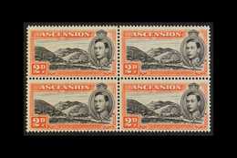 1944  2d Black And Red- Orange Perf 13 With MOUNTAINEER FLAW Within Block Of Four, The Variety On The Lower- Left Stamp, - Ascension