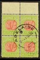 POSTAGE DUES  1931-36 1s Carmine & Yellow-green, SG D111, Very Fine Cds Used Upper Marginal BLOCK Of 4, Fresh & Scarce.  - Autres & Non Classés