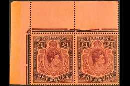 1943  £1 Deep Reddish Purple And Black With "ER" JOINED Variety In Upper Left Corner PAIR WITH NORMAL, SG 121b+121ba, Ne - Bermudas