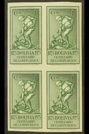 1925  1c Dark Green, Centenary Of The Republic, IMPERFORATE BLOCK OF 4, Scott 150, Never Hinged Mint. For More Images, P - Bolivia