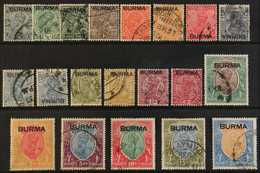 1937  KGV India Definitives Set Overprinted "BURMA" With Additional 3a6p Dull Blue, Both Wmk Upright & Inverted, SG 1/18 - Burma (...-1947)