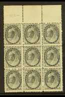 1898-1902  ½c Black, SG 150, Marginal Block Of 9, Mint With Gum Faults, Nice QV Multiple Nevertheless (9 Stamps) For Mor - Other & Unclassified