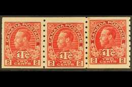 1916 COIL STRIP.  2c + 1c Carmine Red (Die I) War Tax - Imperf X P8, SG 234, Coil Strip Of Three Including A "Paste Up P - Other & Unclassified