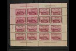 1946  $1 Purple Train Ferry, SG 406, Plate 1 Plate, Corner Inscription Blocks For All 4 Corners. Couple Stained Perf Tip - Sonstige & Ohne Zuordnung