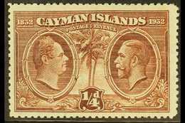 1932 CENTENARY VARIETY  ¼d Brown, Centenary, Variety "A" Of "CA" Missing From Watermark", SG 84a, Clearly Showing Toward - Cayman Islands