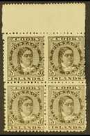 1893-1900  5d Olive-black Queen, SG 9, Upper Marginal Block Of Four, Very Fine Mint With Three Never Hinged.  For More I - Cook Islands