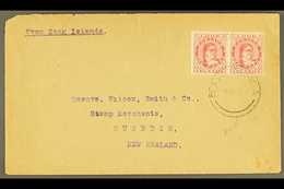 1931  (Dec) Envelope To New Zealand, Bearing 1d Rose-red Queen Pair Tied B Rarotonga Cds (Burge A7), Peripheral Faults.  - Cookeilanden