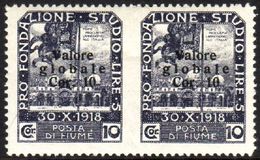 1920  10cor On 10cor Slate-violet Ovptd "Valore Globale", Variety "HORIZONTAL PAIR IMPERF BETWEEN", Sass 111q, Fine Mint - Fiume