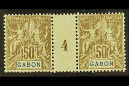 GABON  1904 50c Bistre On Azure (Yvert 28, Maury 26), MILLESIMES PAIR, Very Fine Mint. For More Images, Please Visit Htt - Other & Unclassified