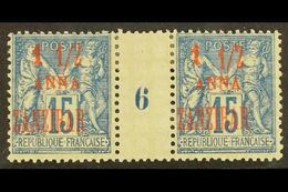 ZANZIBAR  1896-1900 1½a On 15c Blue (1896) MILLESIME (Number 6) Pair, Yv 22, Very Fine Mint For More Images, Please Visi - Andere & Zonder Classificatie