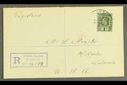 OCEAN ISLAND  1929 Registered Cover To Colorado, USA, Bearing KGV 1s Cancelled With "G.P.O. Ocean Isld." Pmk And Lovely  - Gilbert & Ellice Islands (...-1979)