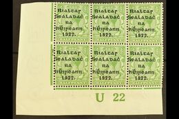 1922  Thom Wide Setting ½d Green, Lower Left Corner "U22" Plate Block Of Six, Showing Guide Blocks To Lower Left Stamp ( - Other & Unclassified