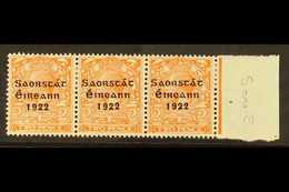1922-23 VARIETY  2d Orange (SG 55) Marginal Strip Of 3, Incorporates "S Over E" Variety, Row 10, Column 10, Hibernian T5 - Andere & Zonder Classificatie