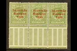 1922-23 VARIETY  9d Olive Green, SG 61, Strip Of 3, incorporates "S Over E" Variety, Row 10, Column 10 - Setting 2, Hibe - Other & Unclassified