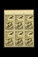GENERAL ISSUES  1934 25L Olive-black Air Abruzzi (Sassone 30, SG 75), Never Hinged Mint Upper Marginal BLOCK Of 6, Fresh - Other & Unclassified