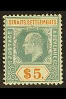1904-10  $5 Dull Green & Brown-orange, Wmk Mult Crown CA, Chalky Paper, SG 138a, Fine Mint. For More Images, Please Visi - Straits Settlements
