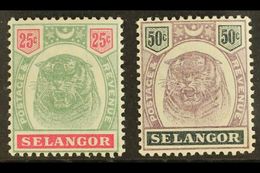 SELANGOR  1895 25c And 50c Dull Purple And Greenish Black "Tigers", SG 58, 59, Very Fine And Fresh Mint. (2 Stamps) For  - Other & Unclassified
