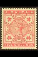 1886  5d Rose, SG 30, Very Fine And Fresh Mint. Well Centered. For More Images, Please Visit Http://www.sandafayre.com/i - Malte (...-1964)