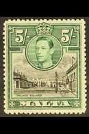 1938-53  5s Black & Green "Semaphore Flaw" Variety, SG 230a, Mint For More Images, Please Visit Http://www.sandafayre.co - Malta (...-1964)