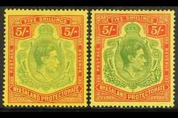 1938-44  5s Both Chalky And Ordinary Papers, SG 141/141a, Fine Mint. (2 Stamps) For More Images, Please Visit Http://www - Nyasaland (1907-1953)