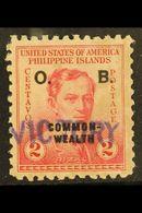 OFFICIAL  1944 2c Rose With "OB" Overprint & Violet "VICTORY" Handstamp, Scott O38, Mint Large Part OG (somewhat Rubbed  - Philippines