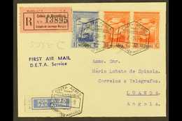 MOZAMBIQUE  1938 (28 July) Lourenco Marques - Luanda First Flight Registered Cover Bearing 10c Pair & 1E Stamps Tied By  - Autres & Non Classés