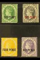 1882-84  ½d Green, 1d Black, 4d Yellow And 6d Violet Surcharges, Perf 14, SG 25/28, Fine Mint With Lovely Fresh Colours. - St.Lucia (...-1978)