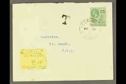 1932 POSTAGE DUE  Inward Envelope From Montserrat, Bearing ½d Tied By Plymouth Cds, Postage Due 2d Black On Yellow D2 Ap - St.Lucia (...-1978)