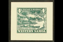 1935 PICTORIAL DEFINITIVE ESSAY  Collins Essay For The 4d Value In Dark Green On Thick White Paper, The "Samoan Canoe An - Samoa