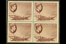 1938-49 NHM MULTIPLE  45c Chocolate On Chalky Paper, SG 143, Block Of 4, Never Hinged Mint. Lovely, Post Office Fresh Co - Seychelles (...-1976)