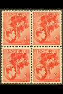 1938-49 NHM MULTIPLE  9c Scarlet On Chalky Paper, SG 138, Block Of 4, Never Hinged Mint. Lovely, Post Office Fresh Condi - Seychellen (...-1976)