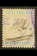 NATAL  REVENUE 1885 £1.10s Lilac And Blue Die I (Barefoot 95), With Top Left Triangle Detached Variety, Used. Scarce! Fo - Sin Clasificación
