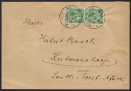 1916  (21 Jun) Cover To Keetmanshoop Bearing Union ½d Vertical Pair Tied By Two Very Fine "AR OAB" Strikes, Putzel Type  - South West Africa (1923-1990)