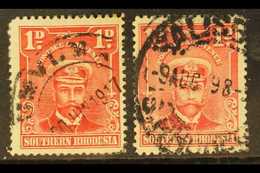 1924  CANCELLATION ERRORS Two 1d Bright Rose Stamps, SG 2, One With "1917" Year Date, The Other With "-9 AUG 98" Date (2 - Southern Rhodesia (...-1964)