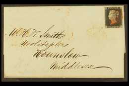 1840  (25 Aug) EL From Rochdale To Houndslow Bearing 1d Black 'KL' (plate 4) With 4 Large Margins Tied Red MC Cancellati - Zonder Classificatie