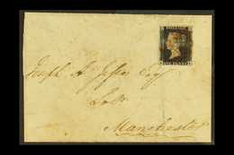 1840  (7th November) E/L From York To Manchester Bearing A Four Margin 1d Black, Plate 6, Check Letters "J - K", (SG 2), - Zonder Classificatie