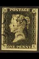 1840  1d Black 'CK' Plate 1b, SG 2, Used With 4 Margins & Lightly- Struck Black MC Cancellation. For More Images, Please - Non Classés