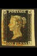 1840  1d Black 'DL' Plate 1b, SG 2, Used With 4 Margins & Red MC Cancellation. A Stunning, Large Example. Outstanding. F - Ohne Zuordnung