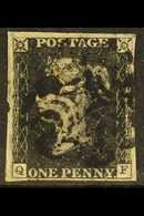 1840  1d Black 'QF', RARE PLATE XI, SG 2, Used With 4 Margins & Black MC Cancellation, Small Thin In Margin At Left Clea - Unclassified