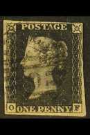 1840  1d Black 'OF' Plate 1b, SG 2, 4 Margins, Used With NUMERAL LONDON DISTRICT 1857-type Cancellation. Small Tear At B - Zonder Classificatie