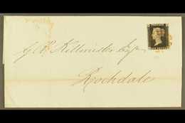 1841  (13 Jan) LS From Liverpool To Rochdale Bearing 1d Black 'EB' Plate 5, With 4 Margins Tied Red MC Cancellation. For - Unclassified