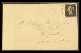 1841  (21 Mar) Env From Yarmouth To Sleaford, Lincs Bearing 1d Intense Black 'CF' Plate 5 (SG 1) With Good Margins Just  - Non Classificati