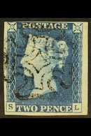 1840  2d Blue 'SL' Plate 1, SG 5, Used With 4 Margins & Black MC Cancellation. For More Images, Please Visit Http://www. - Autres & Non Classés