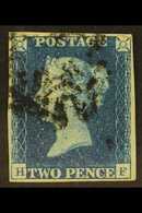 1840  2d Deep Full Blue 'HF' Plate 2, SG 4, Used With 4 Margins & Black MC Cancellation. For More Images, Please Visit H - Autres & Non Classés