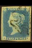 1840  2d Pale Blue 'AE' Plate 1, SG 6, Used With 4 Margins & Black MC Cancellation Leaving The Profile Clear. For More I - Autres & Non Classés