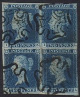 1841  2d Blue Plate 3, SG 14e, Used BLOCK OF FOUR With Fine Maltese Cross Cancels, Margins To 3 Sides (touching/just Int - Other & Unclassified